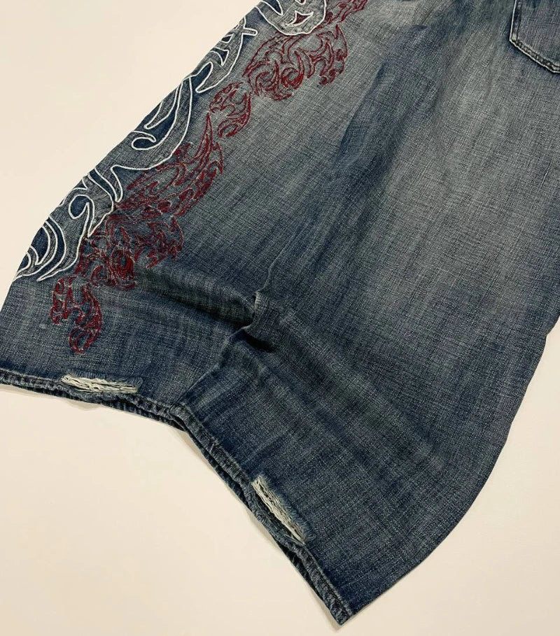 Street Fashion Y2K Asymmetrical Oversized Pattern High Waist Baggy Women Jean Vintage Harajuku Streetwear Straight Wide-leg Jean