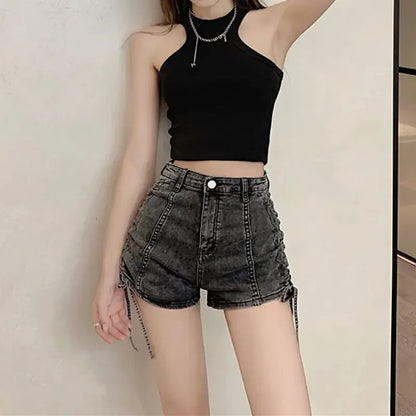 Korean Style Sexy Tight Women's Denim Shorts Designer New In Streetwear Design Y2k Harajuku Low Price Female Short Jeans Pants Grey Denim Shorts