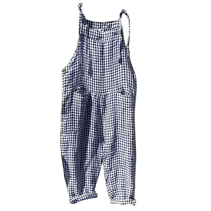 Casual Striped Overalls Korean Style Women's Summer Loose Fit Suspenders Jumpsuits Contrast Color Wide Leg Pants WIth Pockets