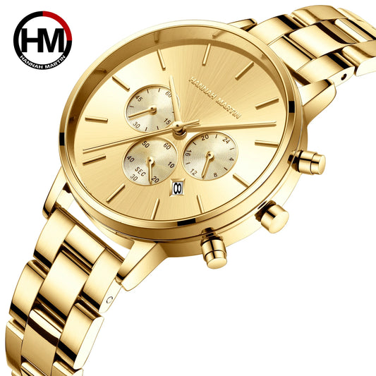 HANNAH MARTIN Brand Women Multifunctional Watch Original Stainless Steel Rose Gold 36mm Quartz Movement Casual Banquet Wristatch