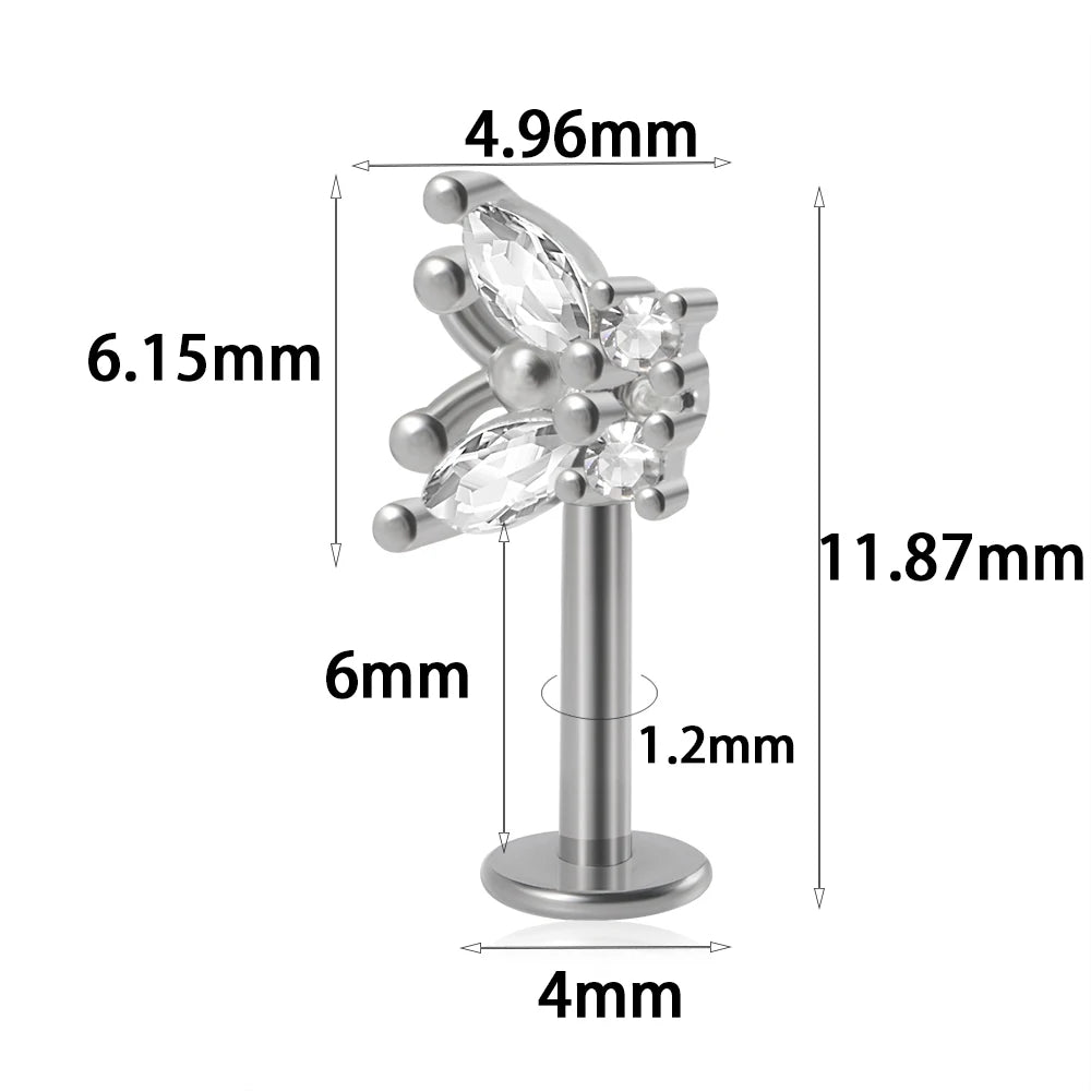 361L Surgical Steel Marquise Vertical Post Helix Piercing Crown/Butterfly Earrings Cartilage Helix Stud Body Piercing Jewelry 1PC Silver Style B