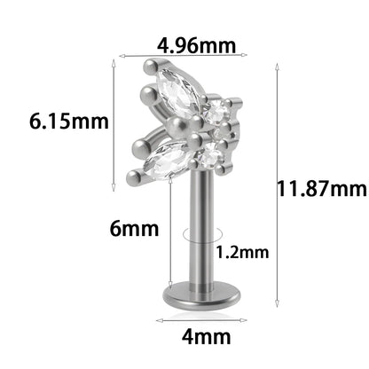 361L Surgical Steel Marquise Vertical Post Helix Piercing Crown/Butterfly Earrings Cartilage Helix Stud Body Piercing Jewelry 1PC Silver Style B