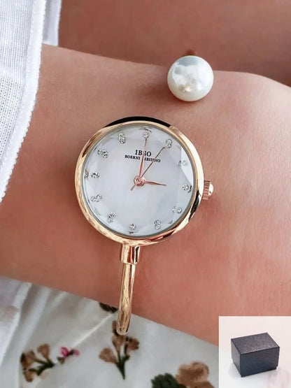 Silver Pearl Bracelet Women's Quartz Watch Simple Ladies Clock Elegant Ladies Watch Bracelet Perimeter 160mm Rose gold