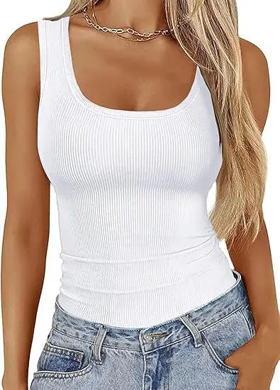 Summer Women's Vest Slim Fit Elastic Fashion Thread Basic Pullover Simple Versatile Square Collar Sleeveless T-shirt