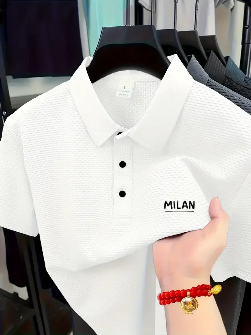 Stylish Men's Polo Shirt - Exquisite Craftsmanship, Classic Lapel & Button Closure, Solid Color