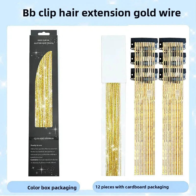 6-Piece Set BB Clip Tinsel Hair Metal Laser Gold Thread PET Laser Thread Highlighting Cross-Border Hair Accessories