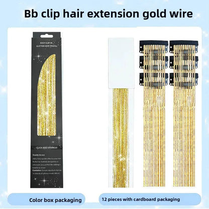 6-Piece Set BB Clip Tinsel Hair Metal Laser Gold Thread PET Laser Thread Highlighting Cross-Border Hair Accessories