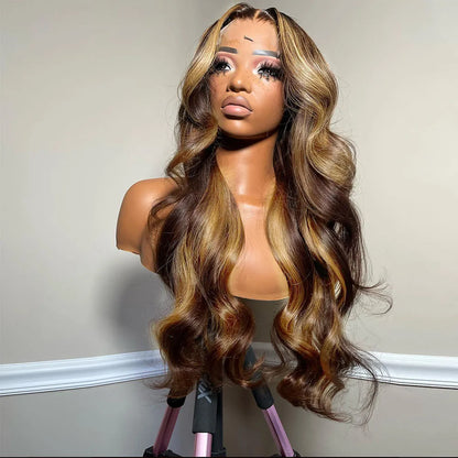 Highlight Body Wave 30 Inch Lace Front Human Hair Wigs 13x6 13x4 HD Lace Frontal Wig Invisible Strap 360 Full Lace Glueless Wig Invisible strap 360
