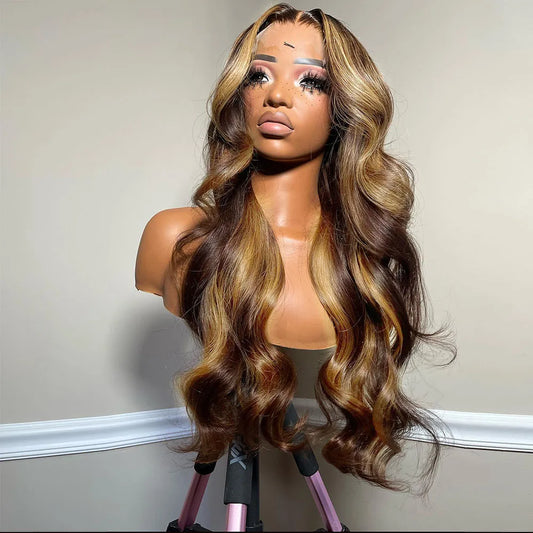 Highlight Body Wave 30 Inch Lace Front Human Hair Wigs 13x6 13x4 HD Lace Frontal Wig Invisible Strap 360 Full Lace Glueless Wig Invisible strap 360