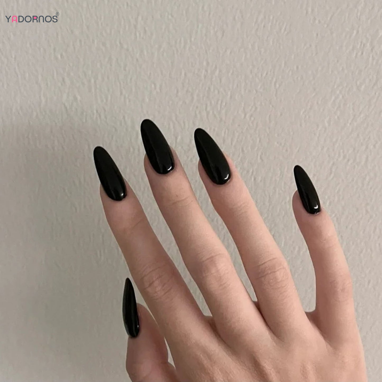 Almond Mid-length Black Fake Nail Solid Color Press on Nails Simple Full Cover Artificial Nail For Girls Nail Extension 24Pcs Badiee Stylez