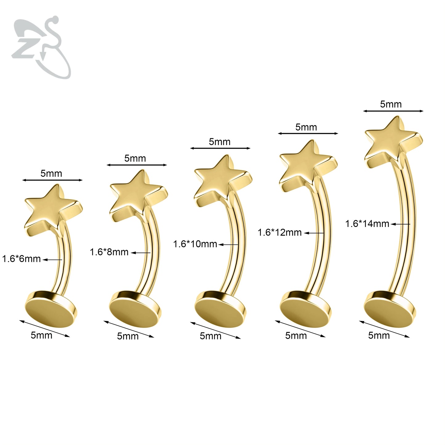 ZS 1 Piece Internal Thread Stainless Steel Belly Button Ring Floating Navel Piercings 14G Curved Umbilical Ring Jewelry 6MM-14MM Badiee Stylez