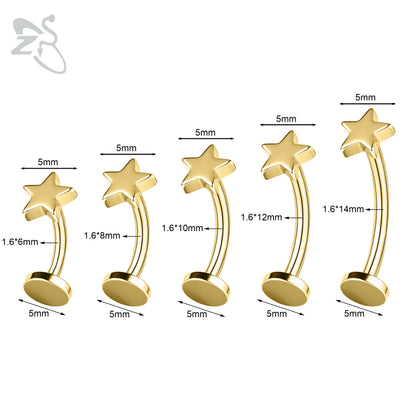 ZS 1 Piece Internal Thread Stainless Steel Belly Button Ring Floating Navel Piercings 14G Curved Umbilical Ring Jewelry 6MM-14MM Badiee Stylez