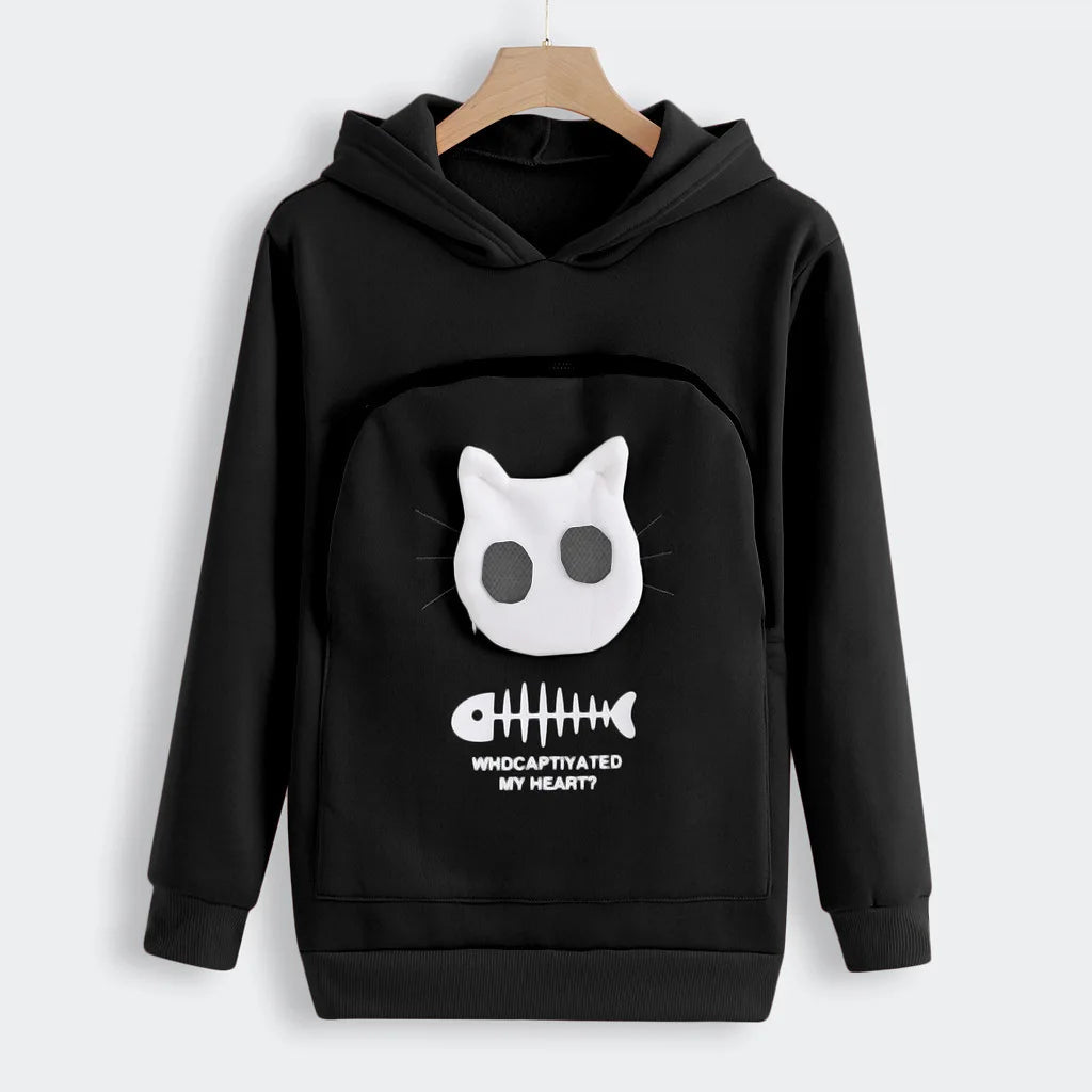 S-3XL Cat Lovers Hooded Sweatshirt Kangaroo Dog Pet Paw Dropshipping Pullovers Cuddle Pouch Fish Pocket Hoodie black