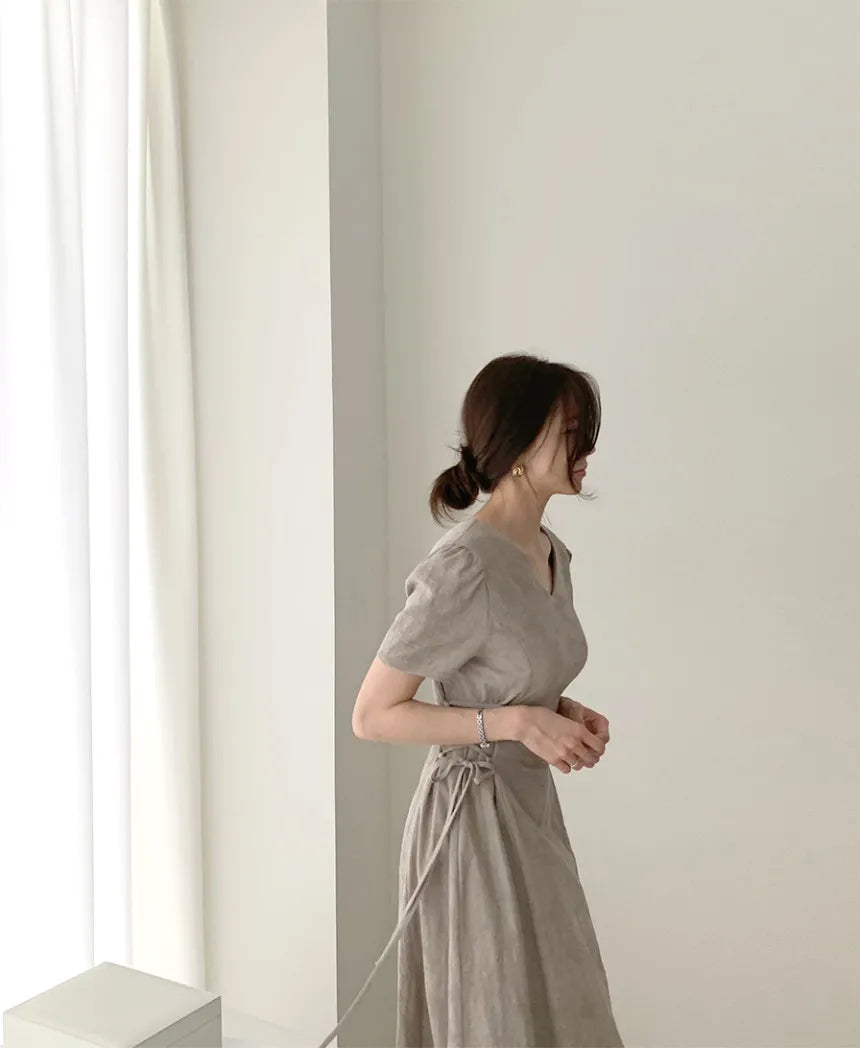 Cotton Linen Dress Long New Hot Sales Woman Short Sleeve Solid Retro Vintage Long Dresses