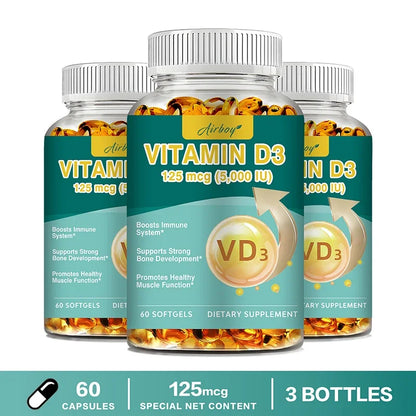Vitamin D3 - Promotes Strong Bones and Teeth, Immunity, Healthy Muscle Function 60 Capsule-3bottles