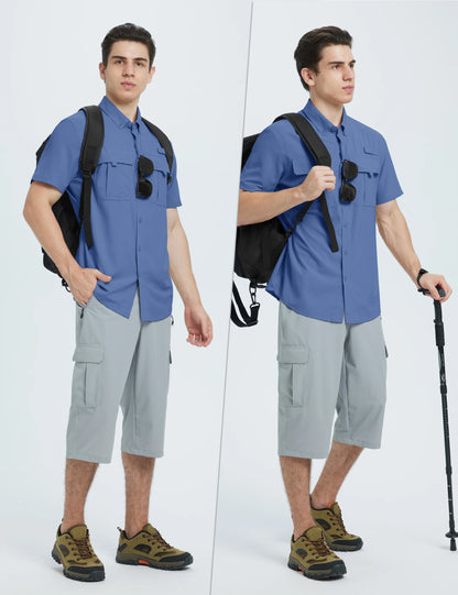 TACVASEN UV Block Fishing Shirts Mens Lightweight Quick Dry Short Sleeve Shirt Breathable Outdoor Hiking Shirt Fishing Shirts
