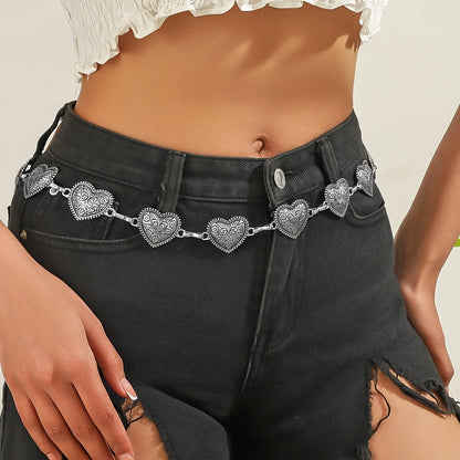 Retro Y2K adjustable metal waist chain, valentine carved retro heart belt decoration, Bohemian punk style fashion accessories. Badiee Stylez