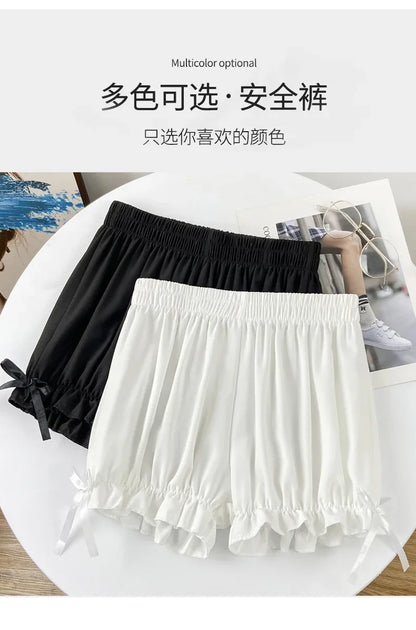 Women Lace Short Panties Imitation Silk Ruffle Bloomers Anti Exposure Safety Pants Lolita Satin Knickers Shorts Dress Pettipant