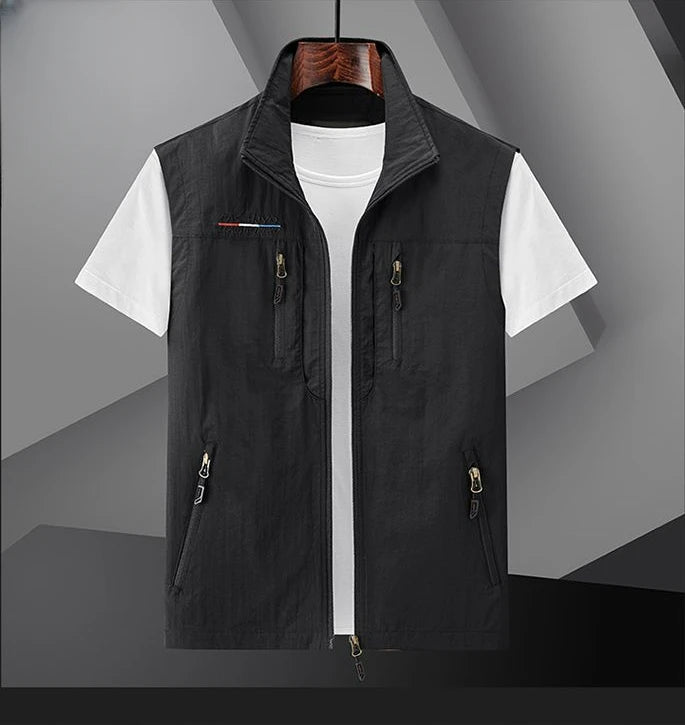 Men's Summer vest 2024 Thin Style Multi Pocket Waterproof Durable Large Size Casual Outdoor Travel Vest Men's Sleeveless Jacket