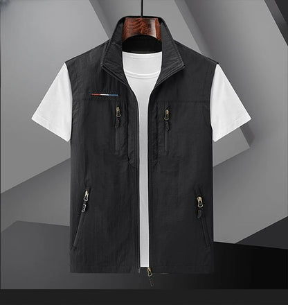 Men's Summer vest 2024 Thin Style Multi Pocket Waterproof Durable Large Size Casual Outdoor Travel Vest Men's Sleeveless Jacket