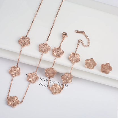 3Pcs Stainless Steel Hot Selling Gold Plated Clover Necklace Earrings Bracelet Jewelry Set Five Leaf Flower Jewelry For Women Jewelry Set 16