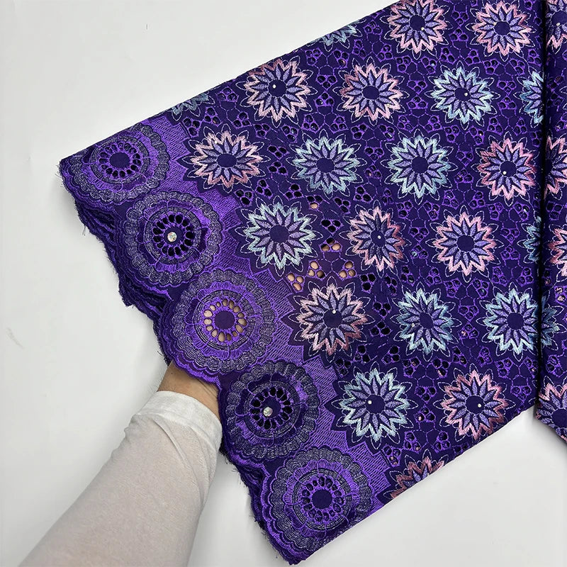 Original Austria Pure Cotton Lace Fabric 2024 High Quality Swiss Voile Embroidery Stones Lace Fabric For Women Celebration Dress