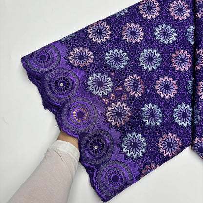 Original Austria Pure Cotton Lace Fabric 2024 High Quality Swiss Voile Embroidery Stones Lace Fabric For Women Celebration Dress