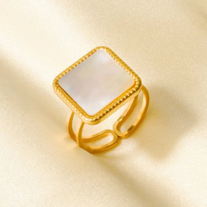 Sea Jewelry Shell Leaf Geometric Round Stainless Steel Rings For Women Men Accessories Open Adjustable Ring Beach Holiday Bagues J929-G-W adjustable