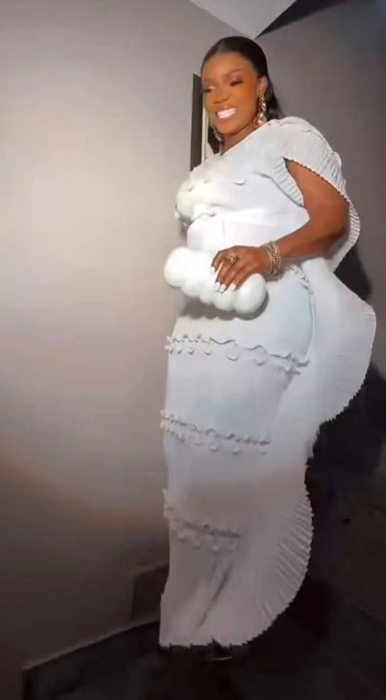 EGRM Miyake Solid Pleated French Three-dimensional Fungus Edge Cake Dress Women's Loose Long Dresses 2025 Summer New 6R8109