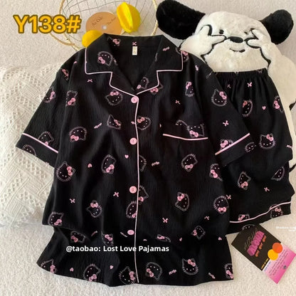 Cute Pink Cloud Cotton Spwear Bear Print Home Clothes Long Sve ort Sve Women's Comfortable Home Suit Summer Thin