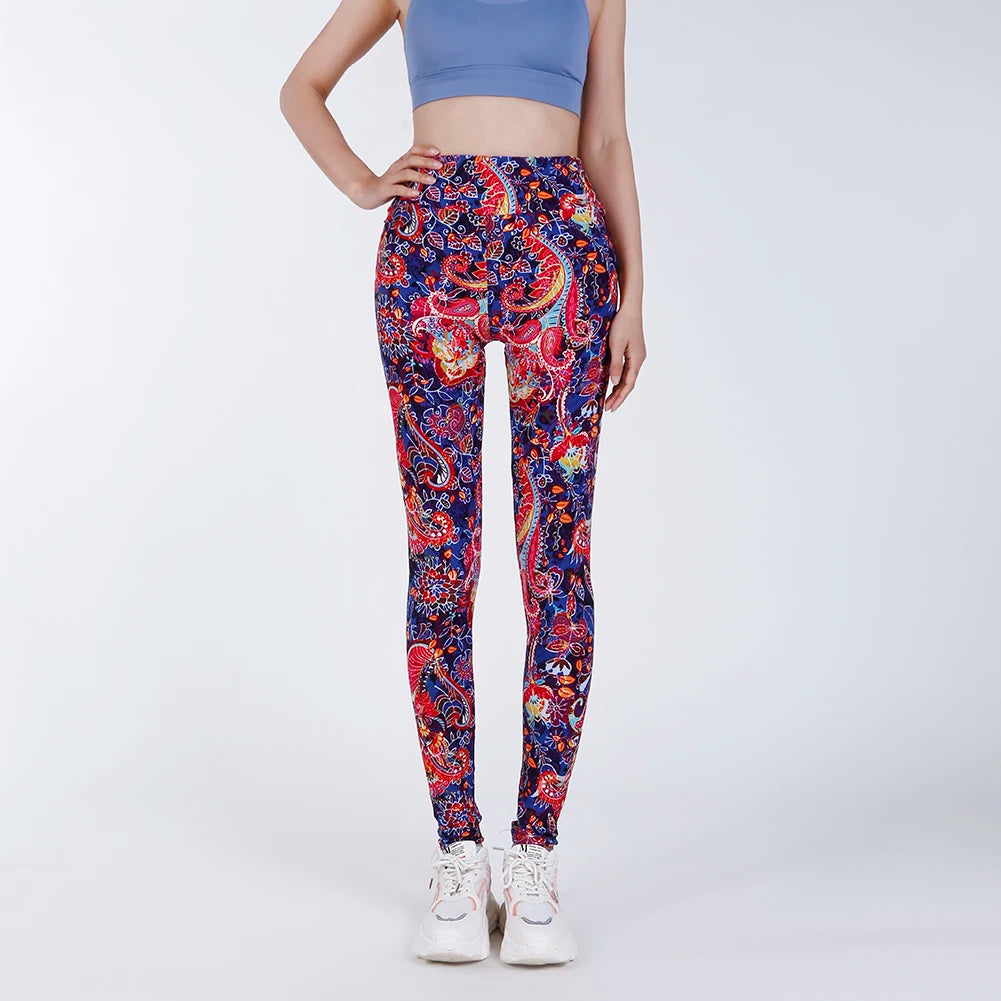 CUHAKCI High Waist Animal Printed Leggings Soft Stretchy Women Sexy Leopard Print Pencil Pants Sport Fitness Yoga Leggings S-2XL Red Blue Cashew