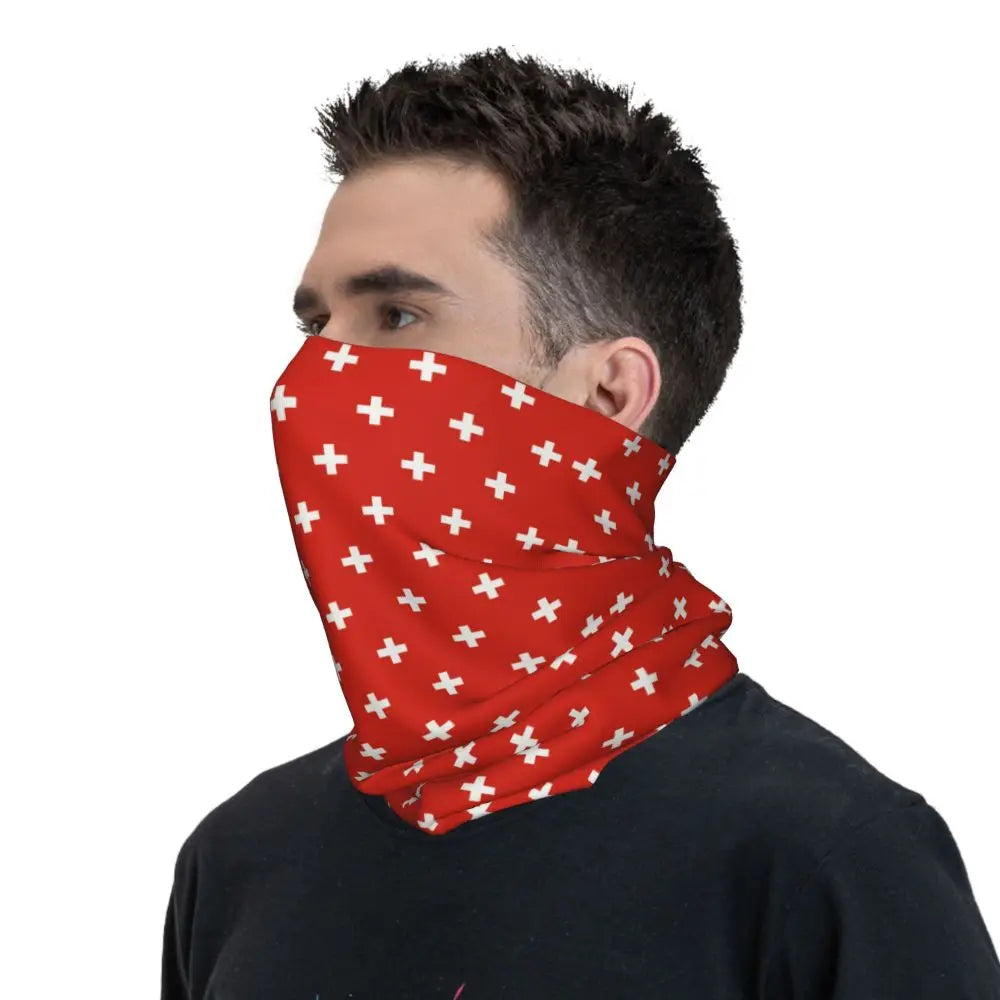 Swiss Switzerland Flag Winter Headband Neck Warmer Men Women Ski Hunting Tube Scarf Face Bandana Gaiter