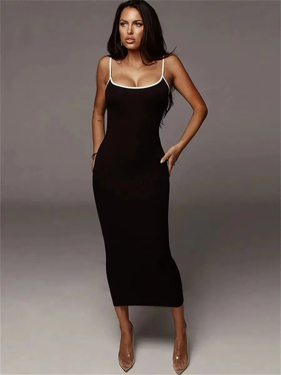 Women's summer style pit striped knitted camisole dress, women's sexy exposed backpack hip dress