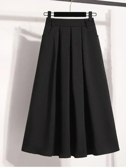 2025 Solid Color Versatile Medium Length Skirt Pleated Plus Size A-Line Maxi Gown Cover Hip Spring Summer New Half-length Skirt