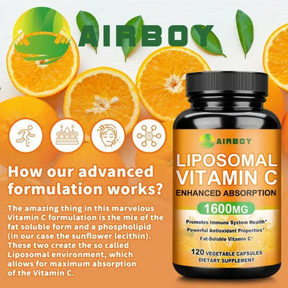 Liposomal Vitamin C Capsules - Improves Skin, Promotes Collagen Production, Support Immune System and Skin Health