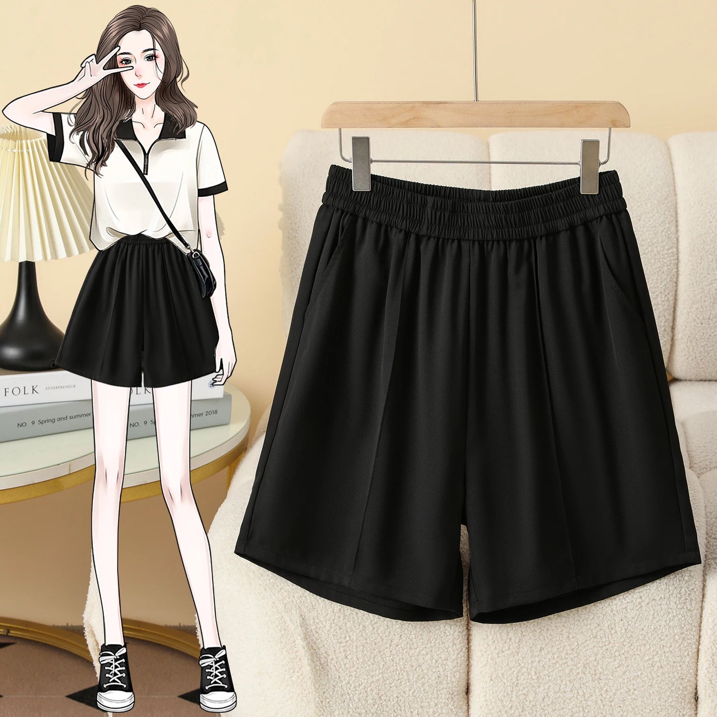 Plus Size Shorts Women High Elastic Waist Wide Leg Loose Pants With Pockets Summer 2025 New Korean Fashion Half Shorts Women