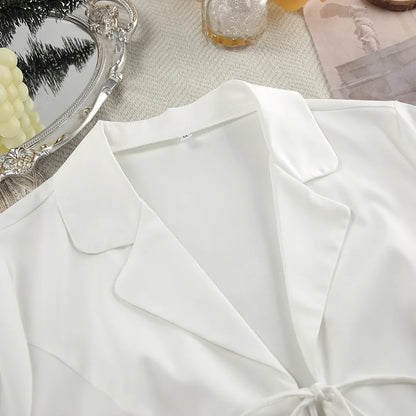 Mozuleva Women's Long Sleeved Lace Up Casual Shirt Pajamas Set Feather Sleeves Shorts Home Clothing Autumn Fashion 2-piece Set