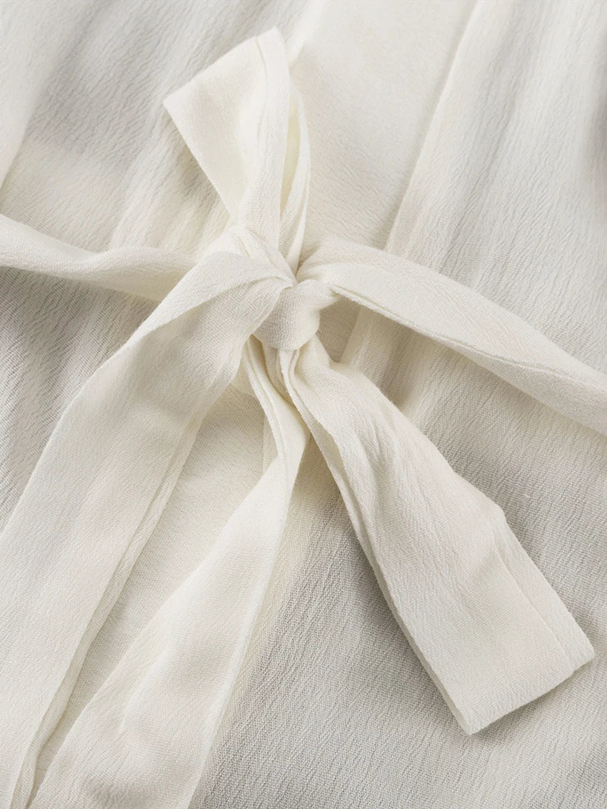 Marthaqiqi Casual Women Nightgowns Set V-Neck Sleepwear Long Sleeve Robe Underwear Shorts White Loose Ladies Pajama 3 Piece Suit