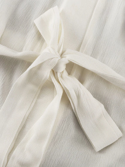 Marthaqiqi Casual Women Nightgowns Set V-Neck Sleepwear Long Sleeve Robe Underwear Shorts White Loose Ladies Pajama 3 Piece Suit