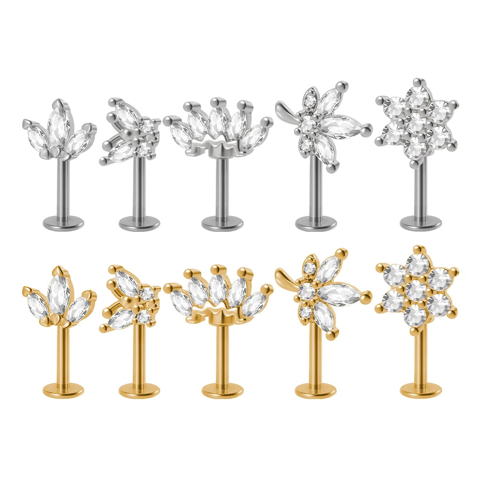 361L Surgical Steel Marquise Vertical Post Helix Piercing Crown/Butterfly Earrings Cartilage Helix Stud Body Piercing Jewelry