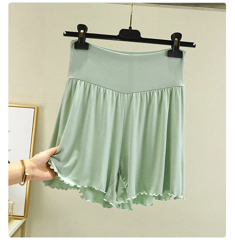 Modal Summer Shorts Sleep Bottoms Women Pure Color Casual Sleepwear Pants 2023 Loose Short Home Wide Leg Pants Light Green