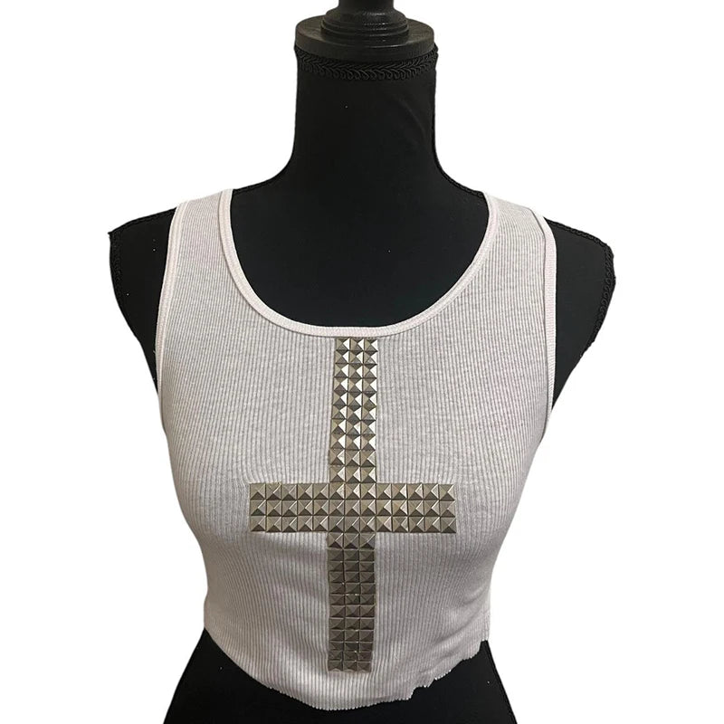 Emo Kpop Goth Baby Tees Women 90s Vintage Clothing T-shirts Kawaii Girl Harajuku Cross Hot Stamping Y2k Clothes Streetwear