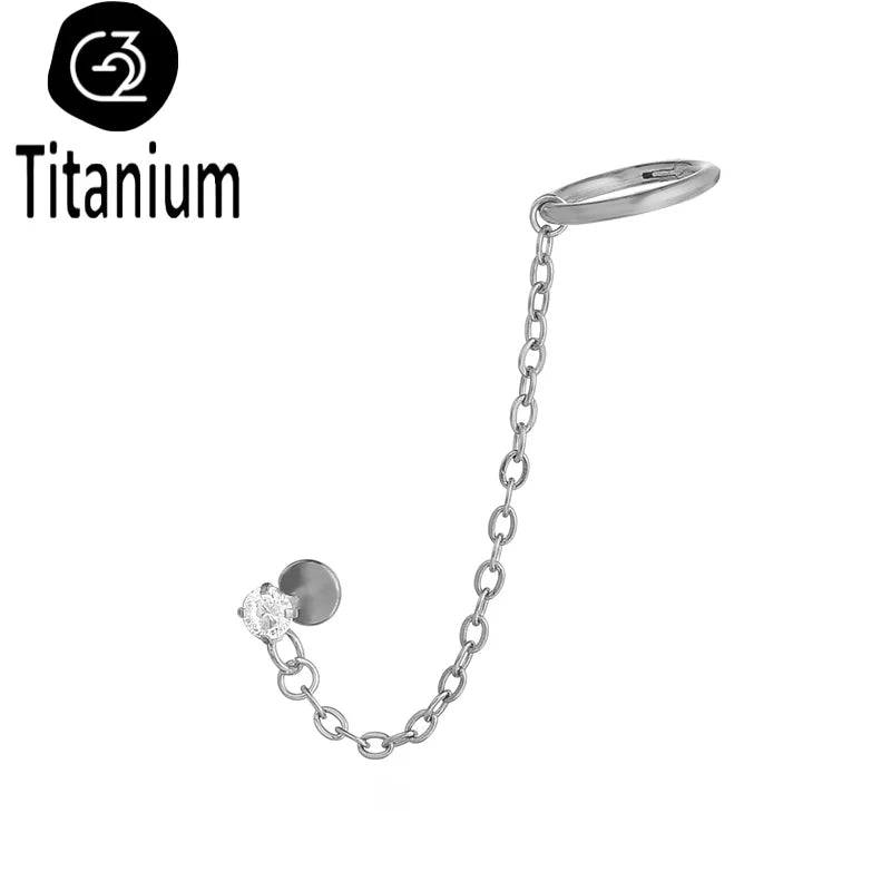 Chain Earring with Labret Ear Stud ASTM G23 Titanium Piercing Nose Ring Cartilage Helix Daith Punk Lip Piercing Body Jewelry 16G Titanium Earring1