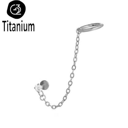 Chain Earring with Labret Ear Stud ASTM G23 Titanium Piercing Nose Ring Cartilage Helix Daith Punk Lip Piercing Body Jewelry 16G Titanium Earring1