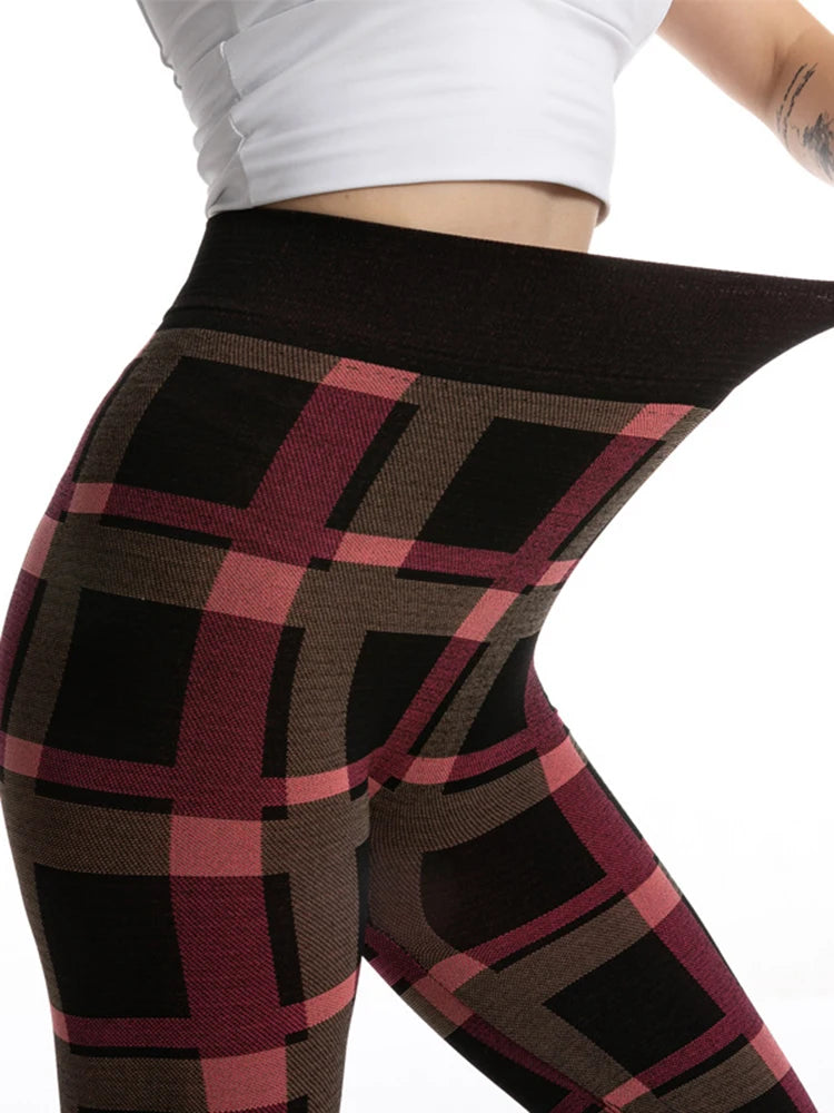 CUHAKCI Camouflage Printed Leggings Women Seamless Denim Sports High Waist Tights Workout Fitness Elastic Pants Stretch Jeggings PD397 Red