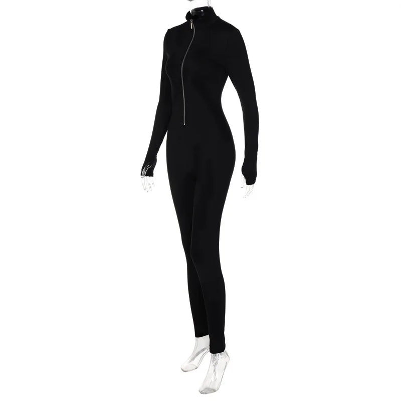 Fitness Outfit Female Casual Sporty Workout Zipper Jumpsuit Women Rompers Long Sleeve Skinny Activity Wear Overalls Tops