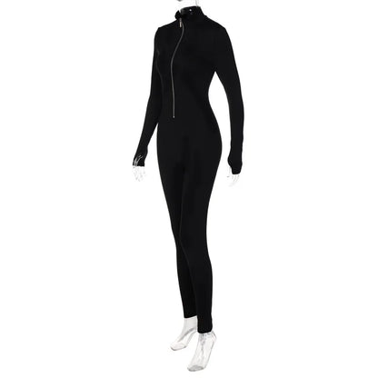 Fitness Outfit Female Casual Sporty Workout Zipper Jumpsuit Women Rompers Long Sleeve Skinny Activity Wear Overalls Tops