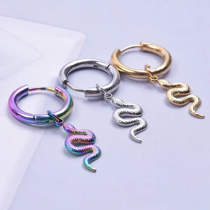 Serpent Snake Charm Earring Stainless Steel Jewelry/Earrings For Women Men Pendant Animal Ear Piercing Hoop Oorbellen Party Girl Badiee Stylez