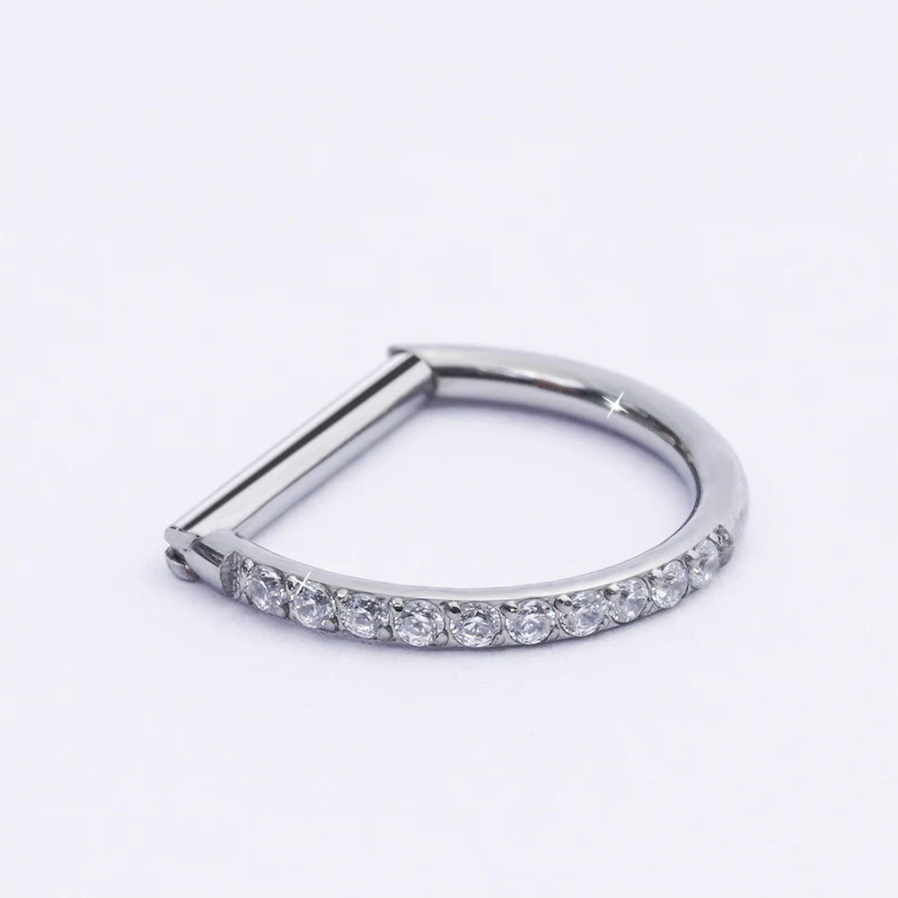 G23 Titanium Piercing Jewelry 16G 8/10/12mm Nose Ring Half Ring CZ Paved D Shape Segment Ring Clicke Cartilage Tragus Helix Lip 1pcs 1