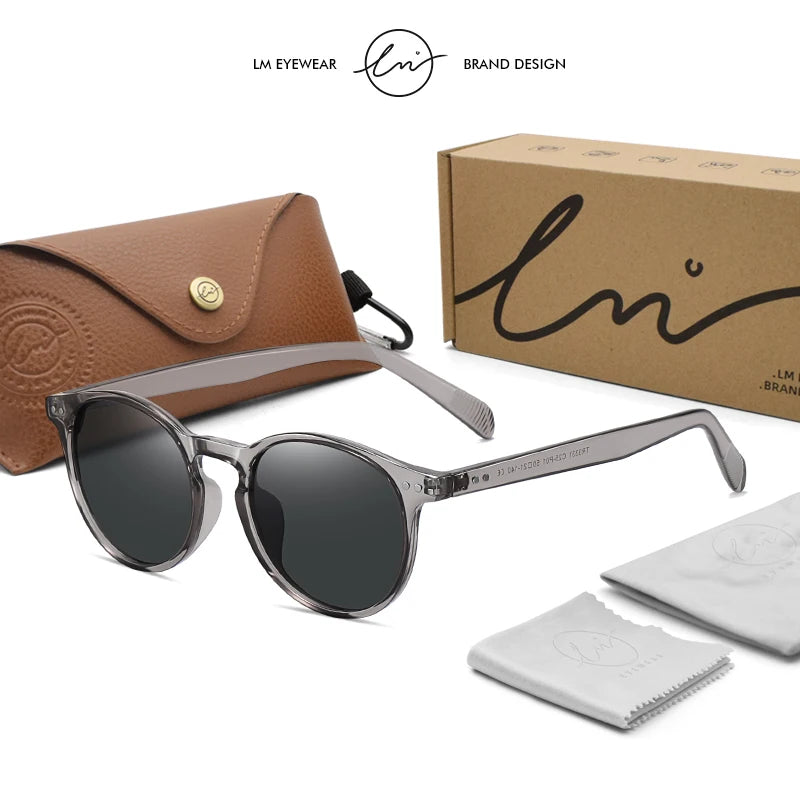 LM Retro Round Sunglasses Women Men Ultralight TR90 Polarized Unisex Driving Shades Vintage Sun Glasses UV400 Gafas De Sol Gray-Gray LM